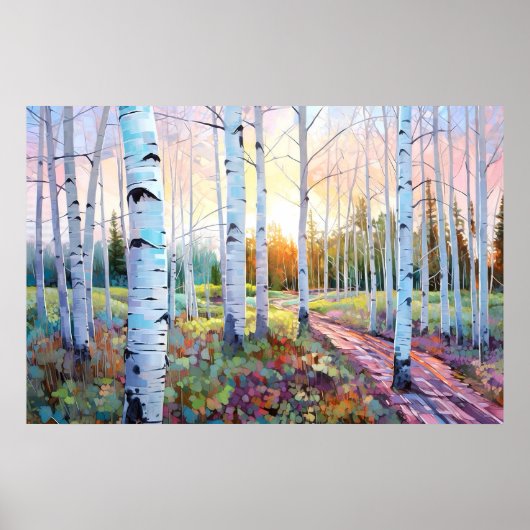 Serene Birch Forest Waterverf Art Print (Voorkant)