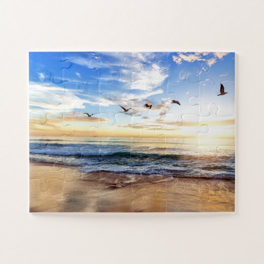 Serene Birds Blue Sky Golden Ocean Sunrise Puzzle Legpuzzel (Horizontaal)