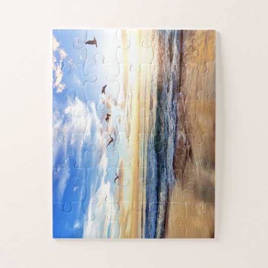Serene Birds Blue Sky Golden Ocean Sunrise Puzzle Legpuzzel (Verticaal)