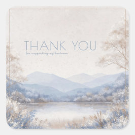 Serene Blau Beige Winterlandschap Gouden Lijst Vierkante Sticker