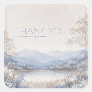 Serene Blau Beige Winterlandschap Gouden Lijst Vierkante Sticker