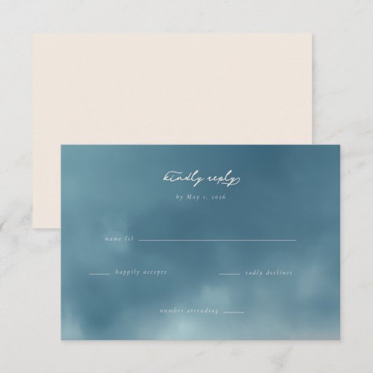Serene Blau Minimalistische RSVP Kaartje (Voorkant / Achterkant)