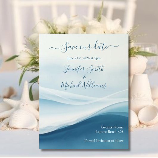 Serene Blau Strand Save The Date