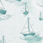 Serene blauw groen kleine zeilboten patroon behang (Zoom)