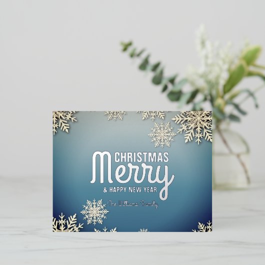 Serene Blauw Wit Winter Wonderland Kerstmis Folie Feestdagen Briefkaart (Staand Voorkant)