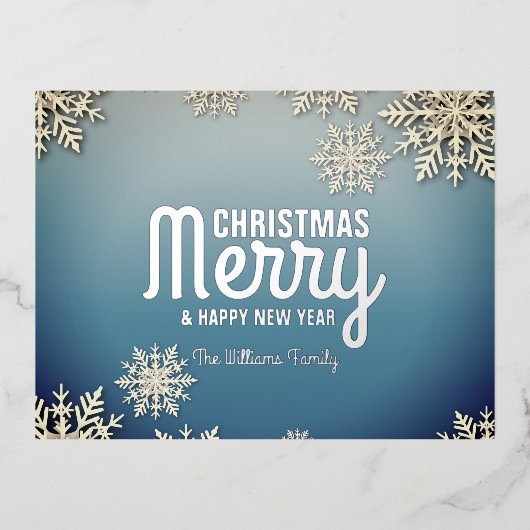 Serene Blauw Wit Winter Wonderland Kerstmis Folie Feestdagen Briefkaart (Voorkant)