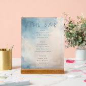 Serene Blauwe Aquarel Bar Menu Acryl Bord (Huwelijk)