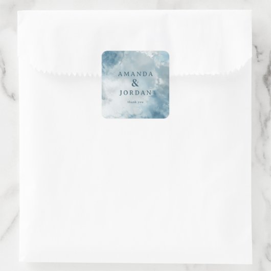 Serene Blauwe Aquarel Dankbaarheid Vierkante Sticker (Tas)