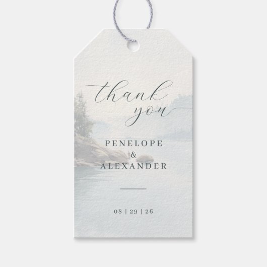 Serene Blauwe Aquarel Natuur Scene Cadeaulabel (Voorkant)