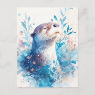Serene Blauwe Aquarel Otter in Tuin Briefkaart