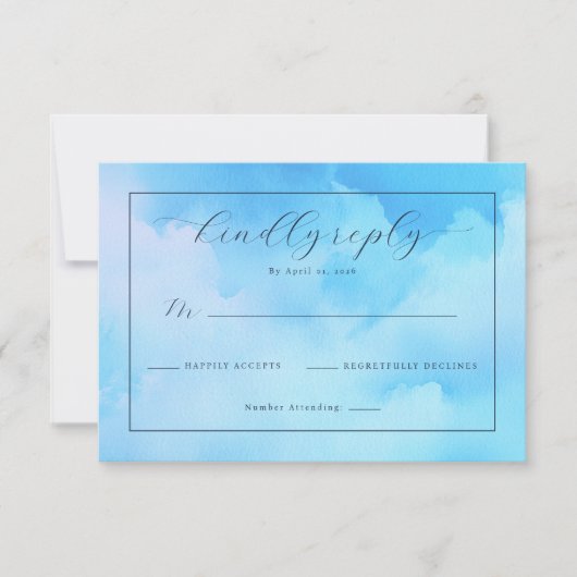 Serene Blauwe Aquarel RSVP Kaartje (Voorkant)