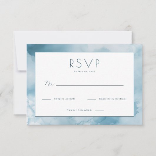 Serene Blauwe Aquarel RSVP Kaartje (Voorkant)