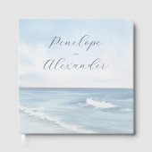 Serene Blauwe Aquarel Strandgolven Gastenboek (Voorkant)