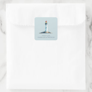 Serene Blauwe Aquarel Vuurtoren Vierkante Sticker
