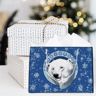 Serene Blauwe Art Nouveau IJsbeer Sneeuwvlokken Groot Cadeauzakje