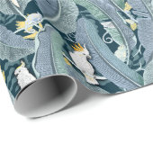 Serene Blauwe Banaan Blad Oase met Cockatoos Cadeaupapier (Rol Hoek)
