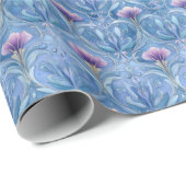 Serene Blauwe Bloemige Botanische Cadeaupapier (Rol Hoek)