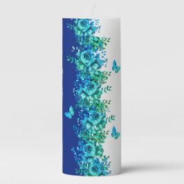 Serene Blauwe Bloesems en Vlinders Pilaarkaars