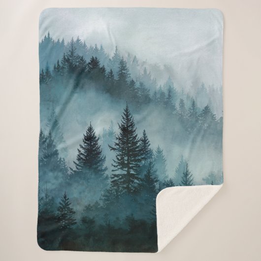 Serene Blauwe Bos Comfort Sherpa Deken (Voorkant)