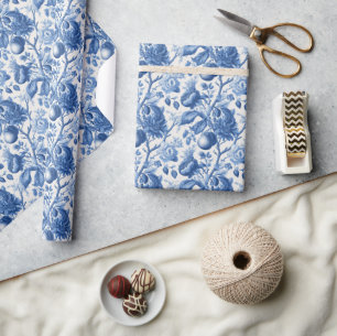 Serene Blauwe Botanische Tapijttegel Cadeaupapier