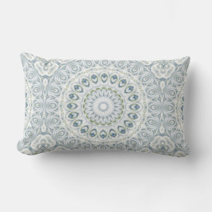 Serene Blauwe en Groene Mandala Patroon Ontwerp Kussen
