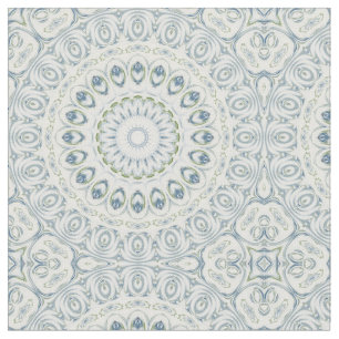 Serene Blauwe en Groene Mandala Patroon Ontwerp Stof