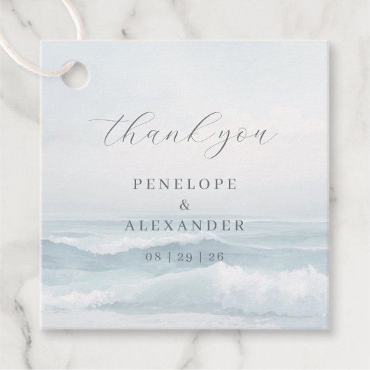 Serene Blauwe Golven Bedankjes Labels (Voorkant)