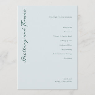 Serene Blauwe Huwelijksplechtigheidsprogramma Programmakaart