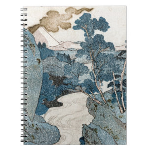 Serene blauwe Japanse rivier landschapskunst Notitieboek