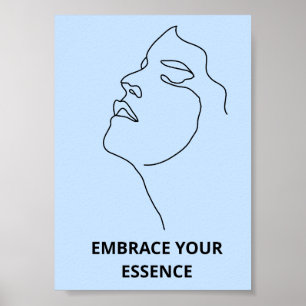 Serene Blauwe Lijnkunst Vrouwengezicht Poster