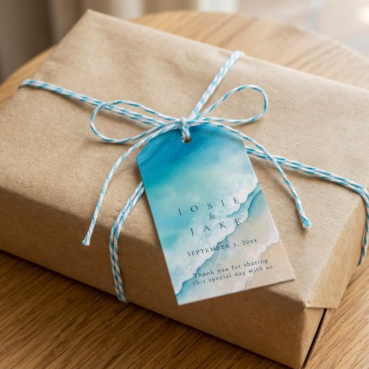 Serene blauwe oceaan bruiloft gunst label cadeaulabel