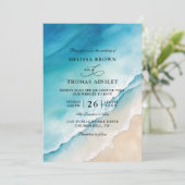 Serene Blauwe Oceaanstrand Budget QR Code Huwelijk Kaart (Staand voorkant)