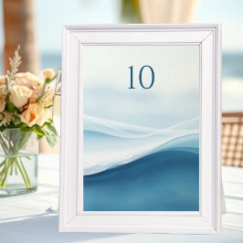 Serene Blauwe Strand Bruiloft Tafel Nummers Kaart