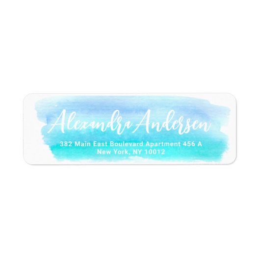 Serene Blauwe Teal Aquarel Retouradres Etiket (Voorkant)