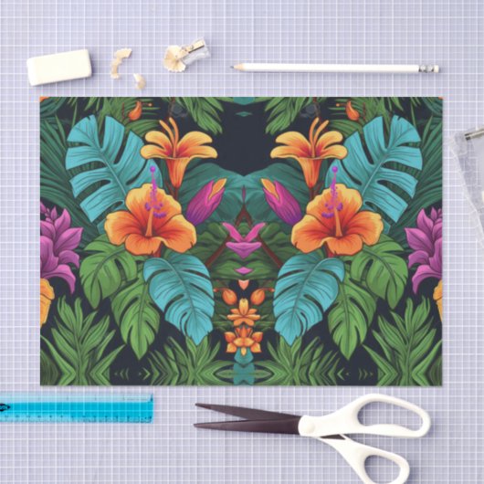 Serene Blauwe Tropische Bloemen Decoupage Papier (Craft)