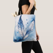 Serene Blauwe Veer Tote Bag (Dichtbij)