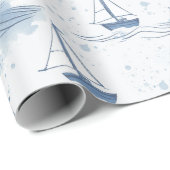 Serene Blauwe Witte Zeilboten op Zee Pattern Cadeaupapier (Rol Hoek)