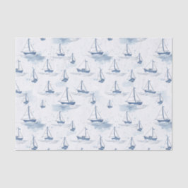 Serene Blauwe Witte Zeilboten op Zee Pattern Tissuepapier