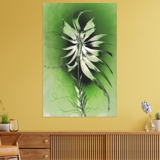 Serene bloem op groen canvas afdruk (Insitu (Woonkamer))