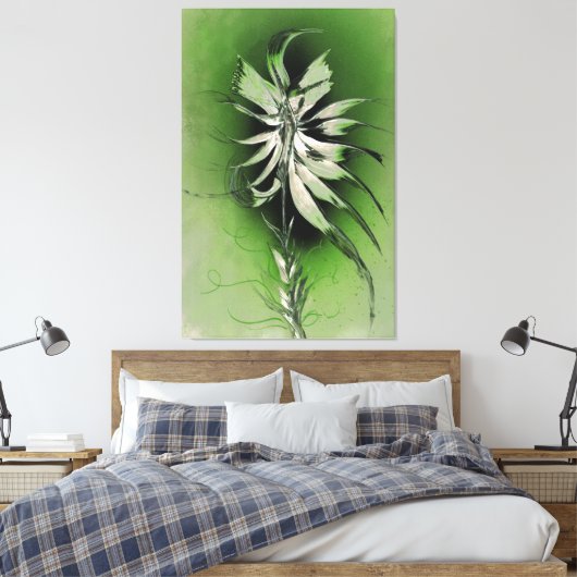 Serene bloem op groen canvas afdruk (Insitu (Slaapkamer))