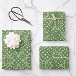 Serene bloempatroon op groene achtergrond inpakpapier vel