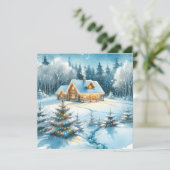 Serene blokhut in een winterbos kaart (Staand voorkant)