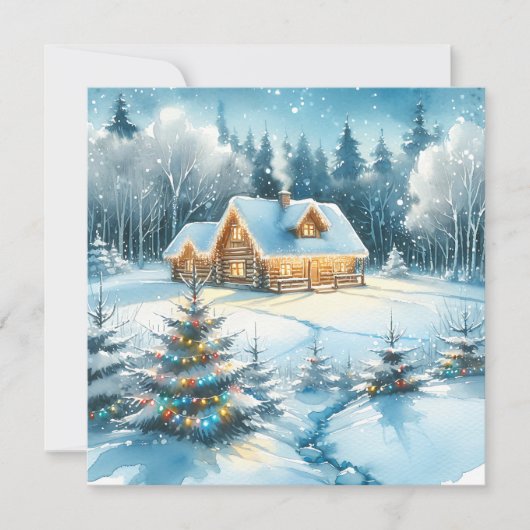 Serene blokhut in een winterbos kaart (Voorkant)