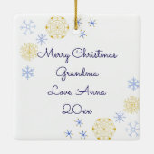 Serene blokhut in een winterbos keramisch ornament (Achterkant)