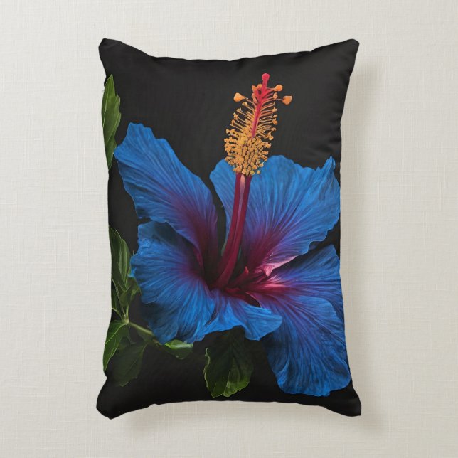"Serene Bloom: De Schoonheid van Blauwe Hibiscusbl Accent Kussen (Voorkant(Verticaal))