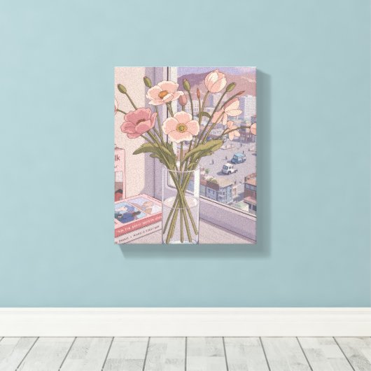 Serene Bloom Window Uitzicht Art Print (Insitu (Houten vloer))