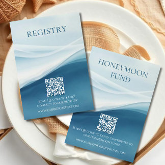 Serene Blue Abstract Beach Wedding Registry Informatiekaartje