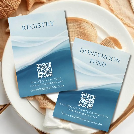 Serene Blue Abstract Beach Wedding Registry Informatiekaartje