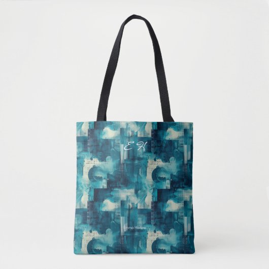Serene Blue Abstracte gepersonaliseerde Canvas tas (Voorkant)