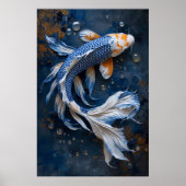 Serene Blue and White Koi Fish Pond Poster (Voorkant)